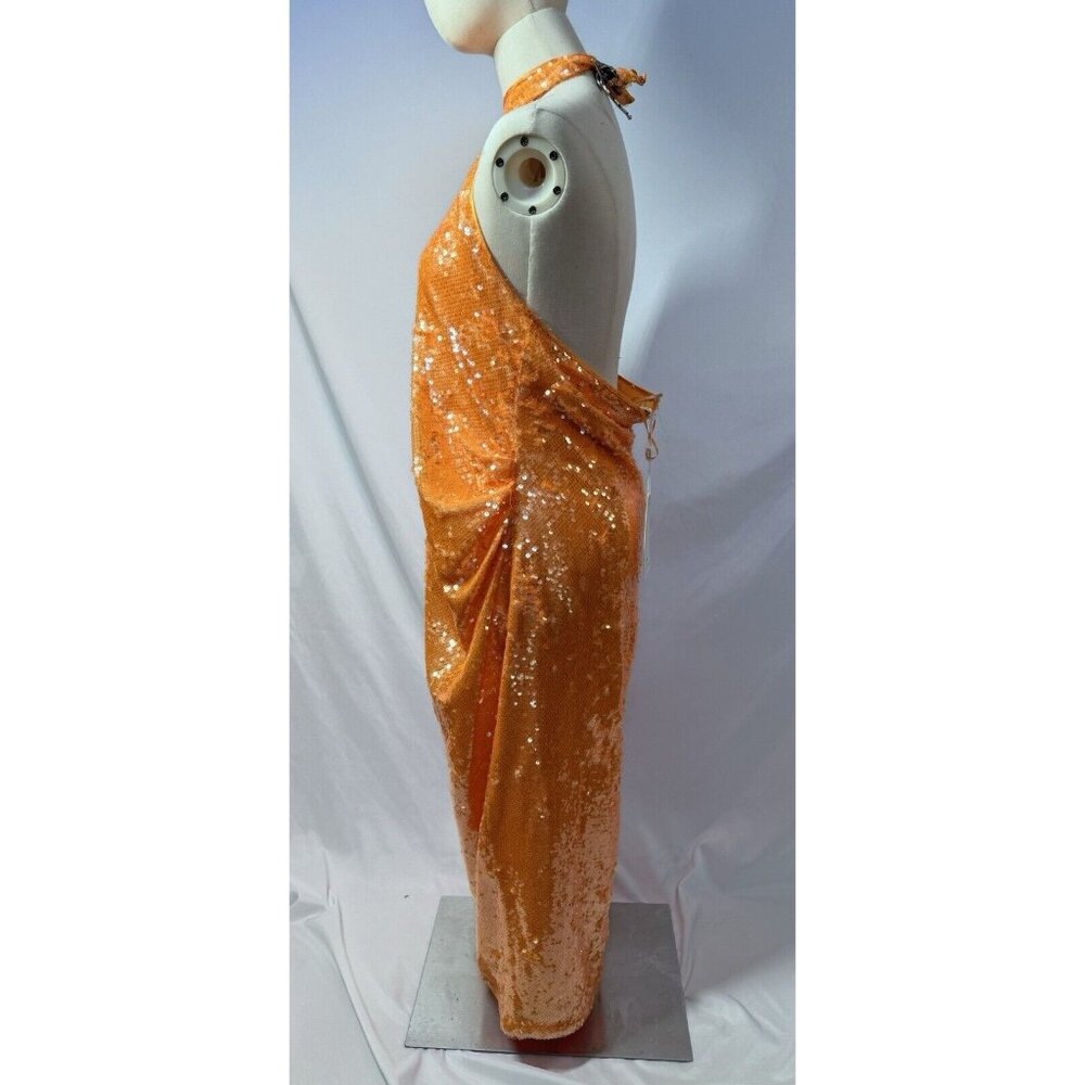 Caroline Constas Orange Halter Fully Lined Midi Sequin Dress Size Large NWT - Picture 6 of 10